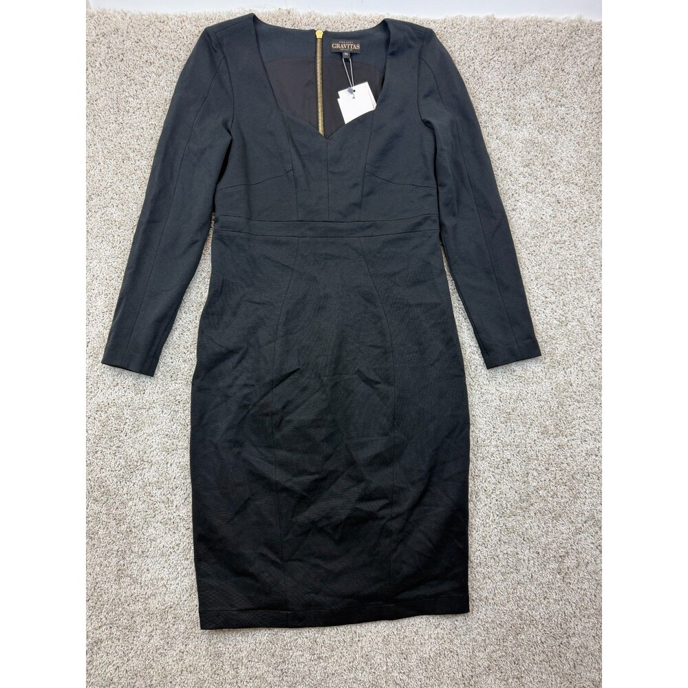 Project Gravitas Diana Dress Womens 10 Black Long Sleeve V Neck Sheath NWT USA
